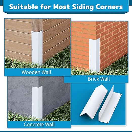 Air Jade Aluminum Alloy Siding Corners, 15.8" x 3.4", 2 Pcs Siding Corner Protectors with 90° Angle, Outdoor Weed Whacking Protection for Wall, Easy to Install with Screws, White