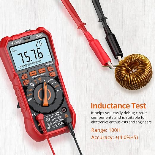 Proster Digital Multimeter Tester True RMS 9999 Counts - Auto Ranging Multimeter, AC DC Voltage Current Meter with NCV Inductance Backlight Temperature Capacitance Test Meter Electrical