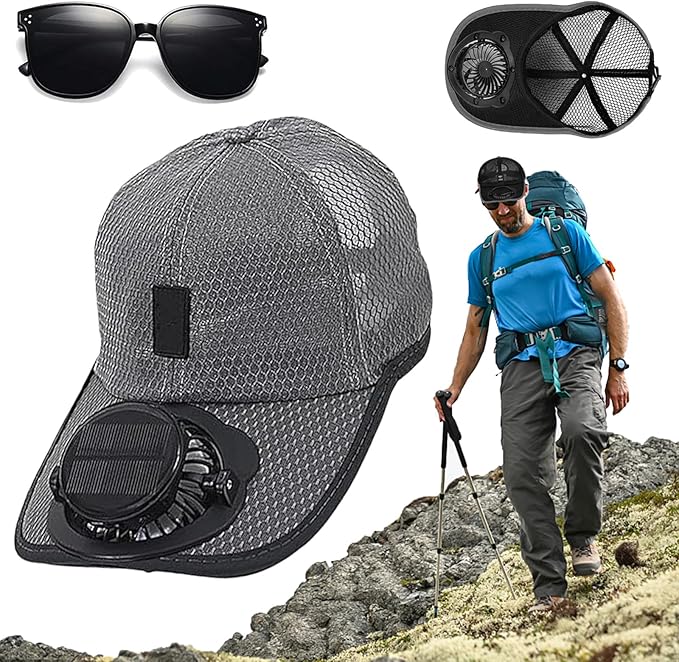 Solar Rechargeable Peaked Cap, New Breathable Solar Powered Baseball Cap with Built-in Fan for Outdoor, Heat Relief
