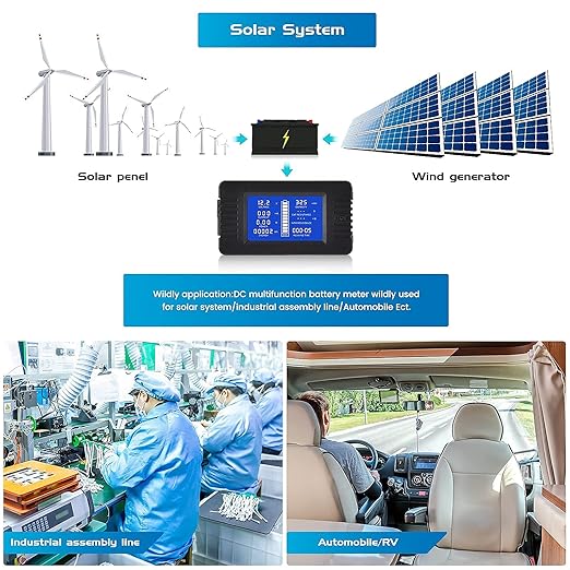 DC Multifunction Battery Monitor Meter with Shunt,0-200V,0-100A, LCD Display Digital Current Multimeter Voltmeter Ammeter for Cars RV Solar,Widely Applied to 12V/24V/48V RV/Car Battery…