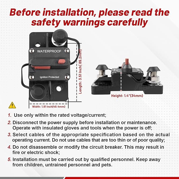 RED WOLF 300A Circuit Breaker Fuse Holder 3/8" Screw Studs w/Manual Reset Switch DC 12-24V for Boat Trolling Motor Marine ATV Trailer Vehicles Stereo Audio Electronic Battery Solar System