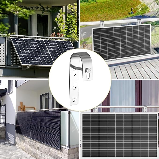 Anbte 4PCS Solar Panel Mounting Brackets for Balcony, Stainless Steel Universal PV Module Hooks, Anti-Corrosion Solar Panel Mounting Kit for Balcony, Flat Roof, Garage Roof, Silver
