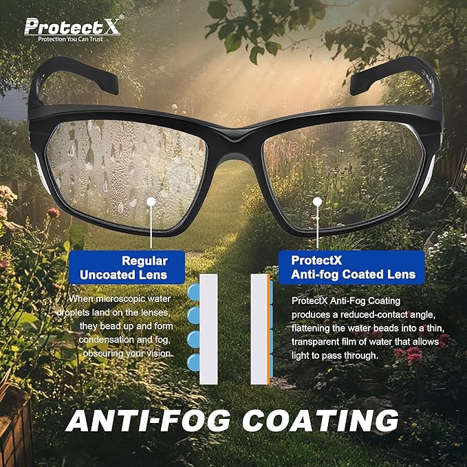 ProtectX Classic Safety Glasses, Anti-Fog Scratch Resistant Lenses, Protective Eyewear for Work, Indoor/Outdoor, ANSI Z87.1