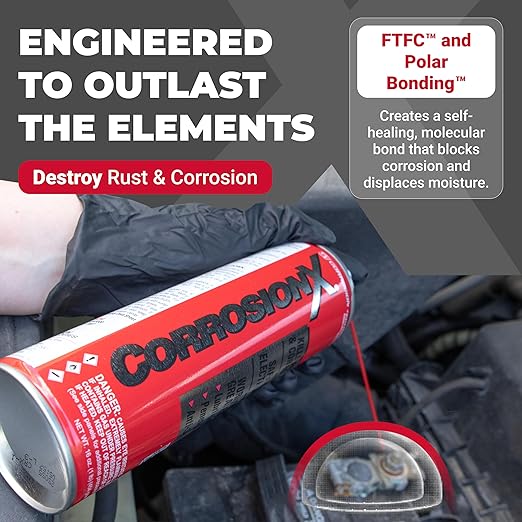 CorrosionX Rust Inhibitor, Industrial-Strength Dielectric Corrosion Prevention, Lubricant & Penetrant for Marine, Automotive, Electronics & RV Use, Protects Bolts, Cables, Engines, 4oz Applicator
