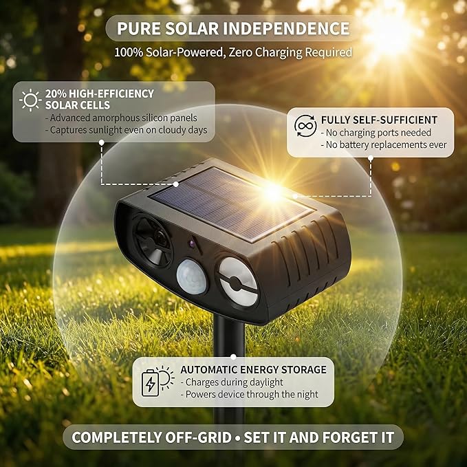 Solar Ultrasonic Animal Repeller Outdoor, Motion Sensor Waterproof Pest Deterrent, Raccoon Skunk Fox Squirrel Rabbit Dog Cat Deer Repellent for Yard Garden Farm, 33ft 120° Coverage, 2 Pack Black