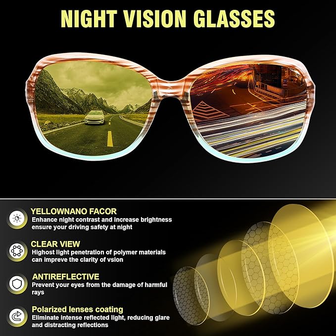 FEISEDY Classic Womens Night Glasses Driving Anti Glare Wrap Around Yellow Sunglasses B2548