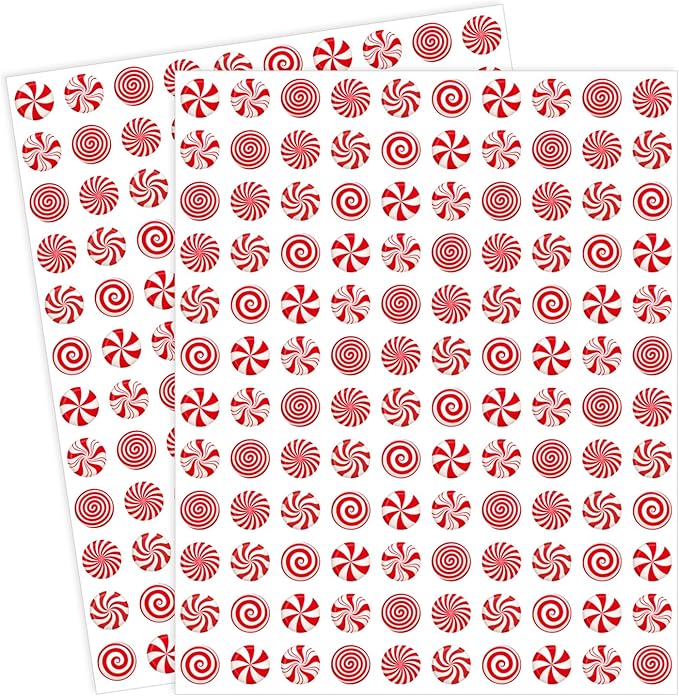 JarThenaAMCS 2400 Pcs Christmas Mini Sticker Red White Candy Paper Decal Xmas Winter Self-Adhesive Sticker for Reward Envelope Scrapbook Gift DIY Supplies, 0.5 in