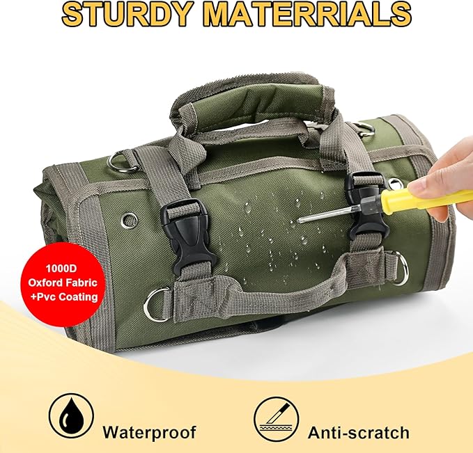 Tool Bag Organizer Roll Up: Gifts for Men Fathers Day Dad Gifts for Him Boyfriend Husband Birthday Portable Motorcycle Tool Box Woodworking Gift for Mechanic Craftsman Electrician Rollup Toolbag