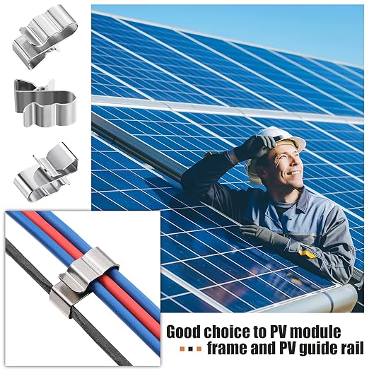 Zhengmy 300 Pcs Trailer Frame Wire Clips Stainless Steel Metal Cable Clips 22.5 mm/ 0.89 Inch Solar Panel Double Wire Clamps Trailer Clamps for PV Wiring Boat Cable