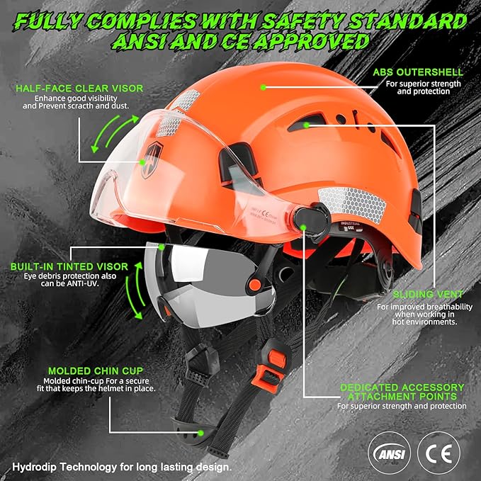 GREEN DEVIL Safety Hard Hat with Tinted & Clear Visor Vented Construction Helmet Cascos de Construccion ABS Work hardhats for Men