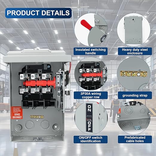 3P 30Amp 240V 3 Wire Heavy Duty Safety Switches，Ac Disconnect Switches Box，Quick Disconnect Safety Switch