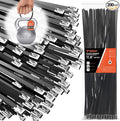 Black Metal Zip Ties Heavy Duty 11.8 inch for Outdoor Use, Stainless Steel Epoxy Coated Cable Chain Link Fence Zip Ties, Durable Metal Wire Ties Strap UV Resistant