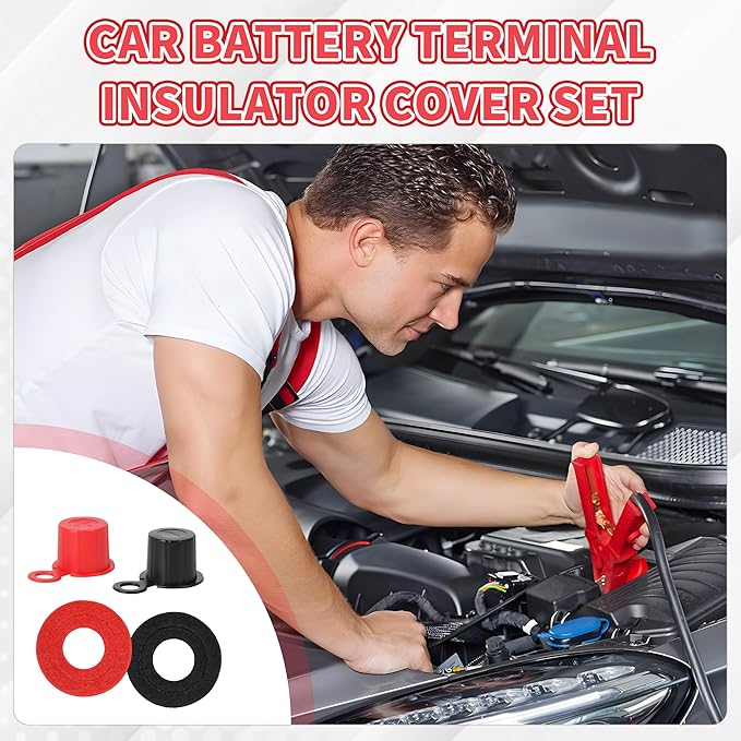 Battery Terminal Covers 6PCS Car Battery Top Post Cap with Shim Vehicle Battery Terminal Insulator Protector for Automotive, RV and Boat