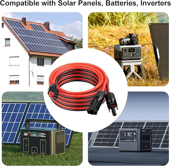 10AWG Solar Panel to Anderson-Style Connector Extension Cable 25FT, Tinned Copper Wire, 600V Rated, High-Temperature Resistance, for Solar Power Systems and Battery Connections