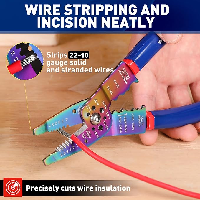 WORKPRO 8" Wire Stripper/Wire Crimping Tool, Wire Stripper Tools for 10-22 AWG,Wire Cutter, Wire Crimper, Cable Stripper, Wiring Tools and Multi-Function Hand Tool with Titanium Coated