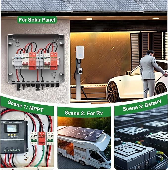 2P 40KA Voltage Surge Protector DC 1000V Solar PV Lightning Arrester Device for Rv, Home Lightning Protection System 35mm DIN Rail Mount