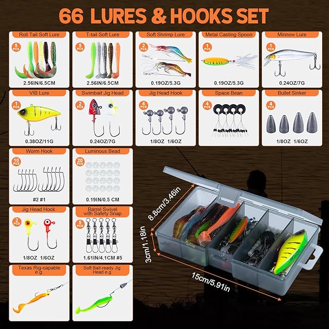 Goture Spinning Fishing Rod & Reel Combo with Carrier Bag,6.6-9FT,Spin Reels, Lures Kit, Pliers, Braided Line, Fish Gripper, Carbon Fiber Freshwater Fishing Rod Full Kit for Starter