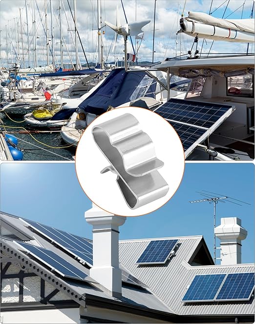 QWORK Solar Panel Clips: 100pcs Stainless Steel Double Wire Trailer Clips, 0.89 Inch for PV Wiring & Boat Cable
