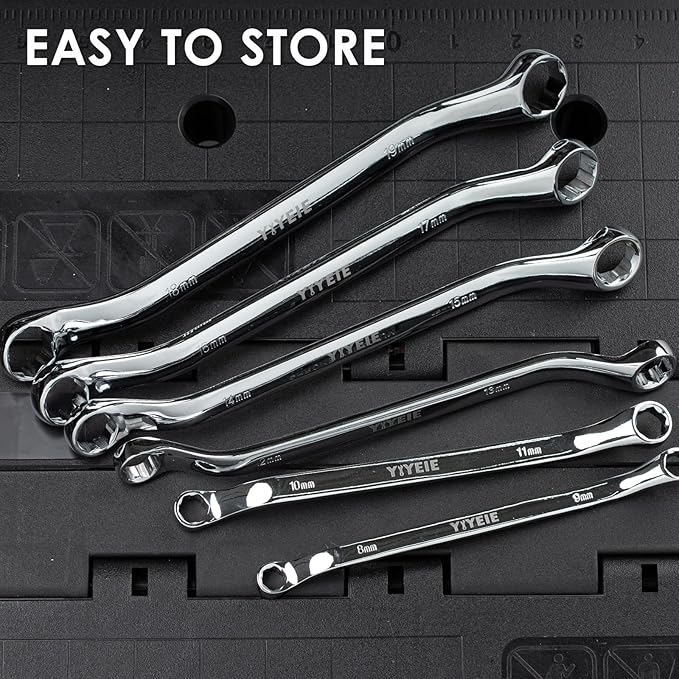 6 Pc. Bolt Extractor Wrench Set, Metric 8-19mm, 6 Point Box End Wrench Set with 45° Offset, CR-V Steel, Stripped & Rounded Bolt Remover Wrench with EVA Foam