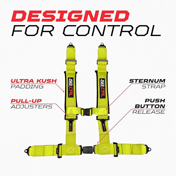 1pc 4 Point Harness for Bucket Seat, Push Release, 10 Color Options, Racing Harness, Race Car, Off Road, UTV, RZR (Yellow, 2 inch)