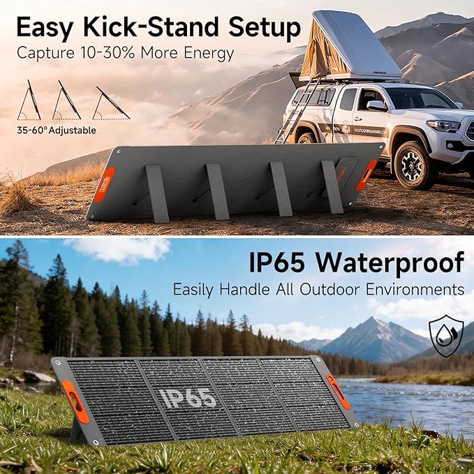 200W Portable Solar Panel for Power Station, 24% High Efficiency ETFE Foldable Solar Panel Charger, QC3.0, Type-C 60W, MC4 Output, IP65 Waterproof, for Outdoor Camping, RV, Emergency Power Supply