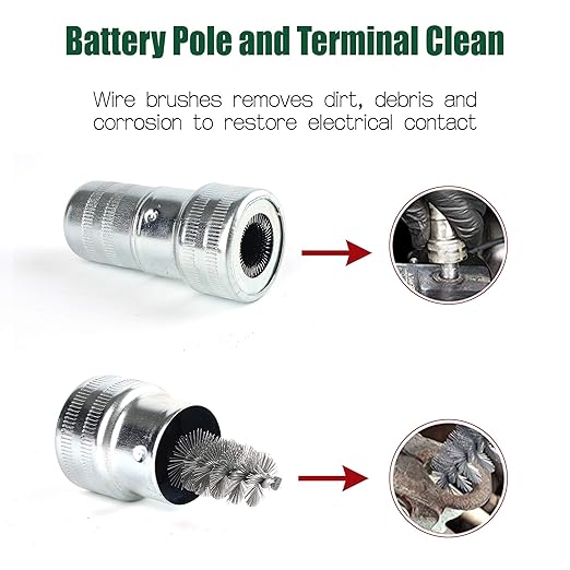 LotFancy Battery Terminal Cleaners (2 pcs), Plus 12 pcs Battery Terminal Anti-Corrosion Fiber Washers (6 Red & 6 Green) for Car Marine Battery