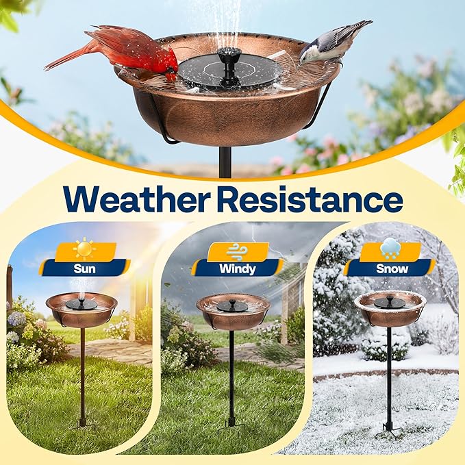 VIVOHOME Bird Bath with Solar Fountain for Outside, Weather-Resistant ABS Birdbath Bowl with Solar Powered Pump, Metal Ground Stake for Outdoor, Garden, 1.45 Gallons, Bronze