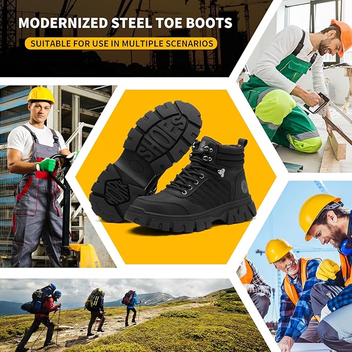 KELODON Waterproof Steel Toe Boots For Men-6 Inch Comfortable Mens Safety Work Boots Indestructible Steel Toe Shoes Lightweight Non Slip Puncture Resistant Industrial Construction Boot