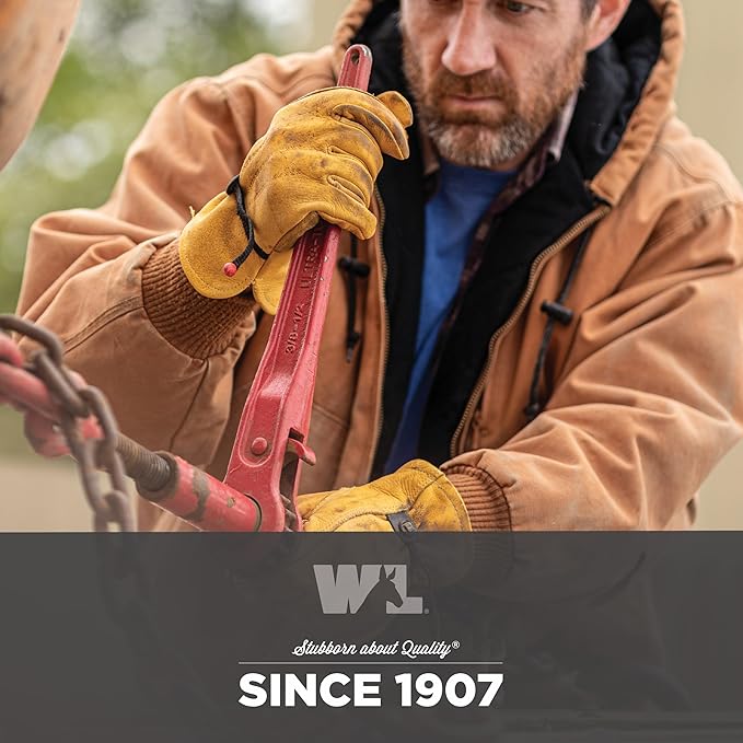 Wells Lamont Leather Work Gloves for Men – Heavy Duty, Cowhide, Abrasion & Puncture Resistant – Adjustable Wrist, Gunn Cut Design, Ideal for Ranching, Farming, Construction - Saddletan - XXL
