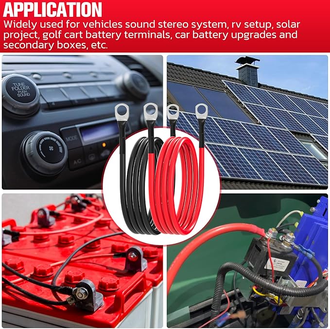 8 AWG Battery Cable 8AWG Gauge Battery Inverter Cables for Automotive Solar Marine Boat RV Car Motorcycle (8 AWG, 4FT, 3/8")