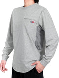 BOCOMAL FR Shirts for Summer Breathable Vented Design 6oz Heather Jersey Flame Resistant Long Sleeve Crew T Shirt