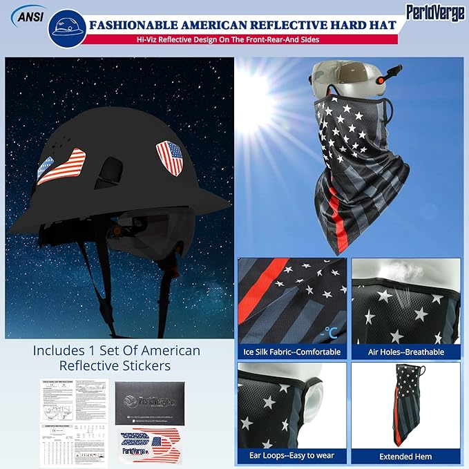 Full Brim Hard Hats Construction OSHA Approved with Visor-Vented Hard Hat with Neck Gaiter with Ear Loops,Safety Hard Hats for Men with Chin Strap ANSI Z89.1 Type 1 Class C,6-pt Suspension