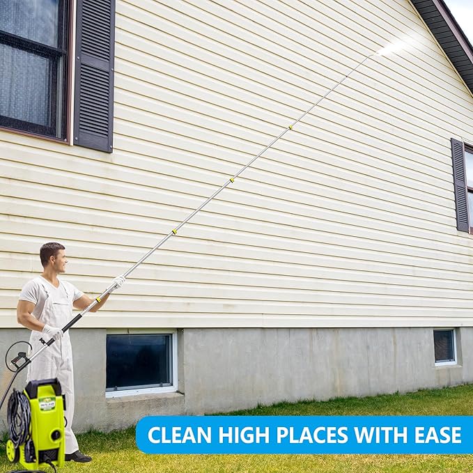 24 FT Telescoping Pressure Washer Wand Extension, Hot Water Supported Power Washer Extension Wand with Turbo Nozzle, 5 Nozzle Tips, 2 Adapters, Harness, Gutter Cleaning Tools from The Ground