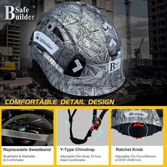 Construction Hard Hats Safety Helmet Reflective ABS Adjustable Ventilation Hardhats Industrial Head Protection ANSI Z89.1