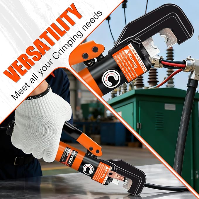 10 Ton Hydraulic Battery Cable Crimper with Spring-Loaded Handle & 9 Dies Battery Cable Lug Wire Crimping Tool for 12-2/0 AWG, 1/8" Stainless Steel Railing, Marine & Electrical Terminals