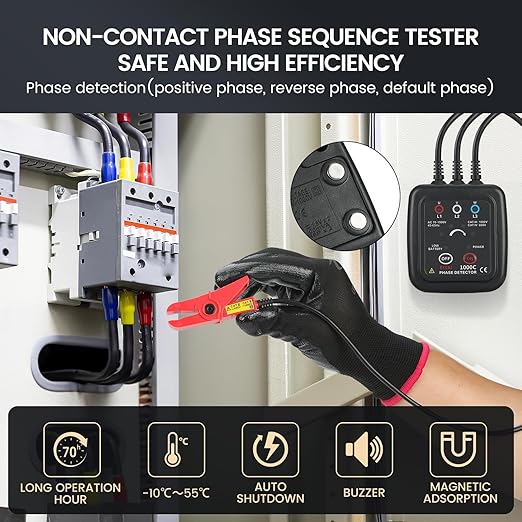 EITAI1000C Non-Contact Phase Rotation Meter, AC 70V-1000V, Φ0.6inch/16mm, Manufacturer Direct Sales, Phase Sequence Tester