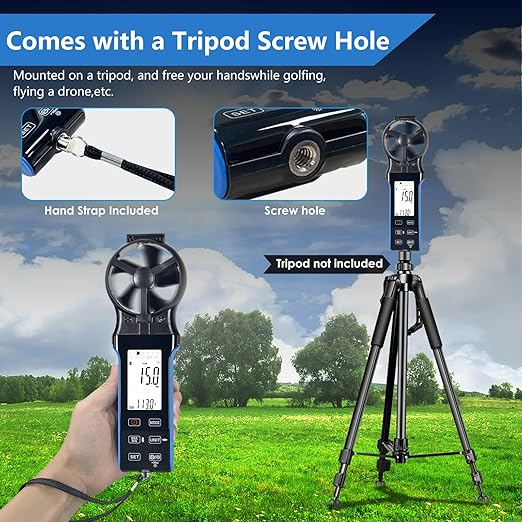 HoldPeak CFM Meter HVAC Anemometer with 270º Rotatable Detector, Handheld Wind Speed Meter Gauge with Touch Button, Waterproof Rechargeable Air Flow Velocity Measuring Device for HVAC Outdoor Sailing