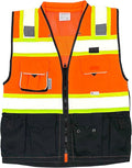 C Vest for Mens Safety Vest With Zipper and Utility Pockets Premium Black Series Surveyors Vest (Large, Orange/Black)