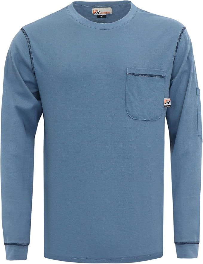 VATRENUS FR Shirts Crewneck 5.5oz Lightweight Flame Resistant 100% Cotton Men's Pre-Washed Fire Retardant Workwear