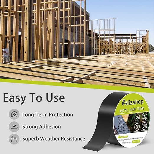 Joist Tape for Decking, 1 5/8" x 50' Butyl Tape, Waterproof Anti-Corrosion Joist Flashing Tape, Self-Adhesive Deck Joist Tape, Butyl Deck Tape for Flashing Deck Joists and Beams Protection（12 Rolls）
