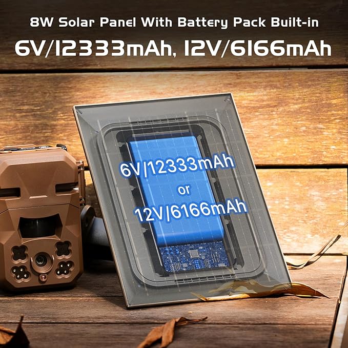 8W Solar Panel for Trail Camera Hunting Camera, Built-in 12V/6166mAh,6V/12333mAh Rechargeable Lithium Battery IP66 Waterproof Hunting Accessory for Edge Series Camera&ULTRA,X,X Pro,Pro 3,SK Camera etc