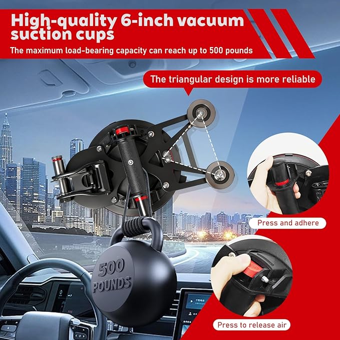 Auto Windshield Removal Tool Kit, Heavy Duty 8Inch Suction Cup (770-lb) with Self-Locking Dual Cutting System for Quick & Safe Car Windshield Removal