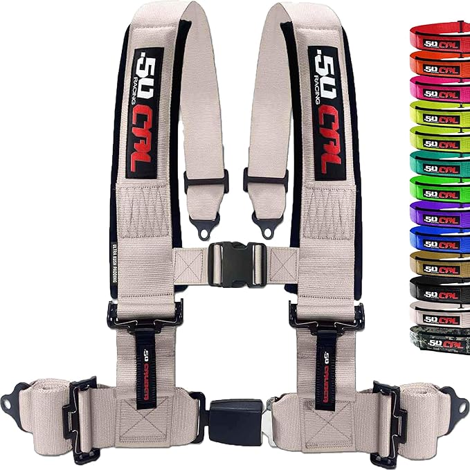 Silver 4 Point Harness for Bucket Seat, Push Button Release, 10 Color Options, Racing Harness, Race Car, Off Road Vehicle, UTV, RZR (1 Unit) [6033]