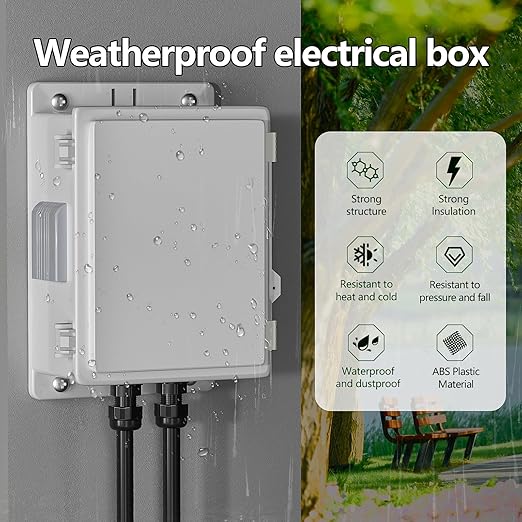 Outdoor Waterproof Electrical Junction Box, ABS Water Resistant Enclosure with Internal Mounting Panel & Hinged Cover (10,4" H* 7.3" L* 5.1" W)