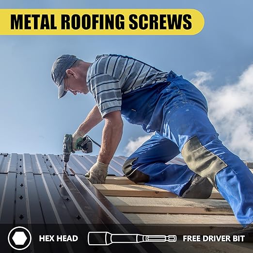 300pcs #10 x 1 Red Hex Head Self-Drilling Metal Roofing Screws, EPDM Washer, Colored Head, Wood Screws, Sheet Metal Roof Screw with Hex Driver Bit (Red, 1 in)