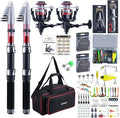 Goture Fishing Rod and Reel Combos-2PCS Telescopic Fishing Pole+2PCS Pre-Loaded Spinning Reels with Carrier Bag,1.8M-2.7M Telescopic Rod Reel Kit for Starter Travel Saltwater Freshwater,Gifts for Men