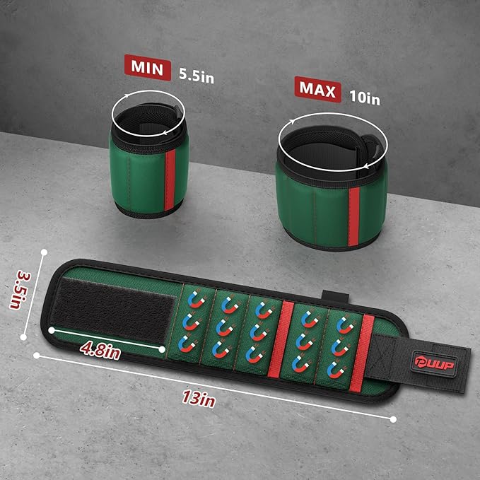 Magnetic Wrist band for Tools, Tool Belt Wrist Band with 15 Powerful Magnet, Adjustable Wrist Screws Holder, Birthday Gifts for Men, Dad, Him, Mechanic, Woodworker, Handyman