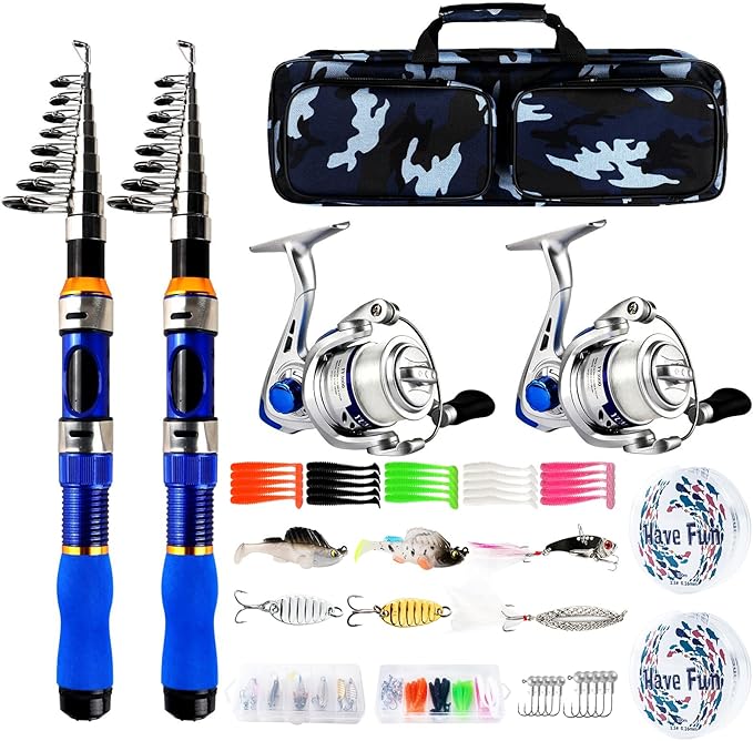 Telescopic Fishing Rod Reel Combo 2PCS 6.89FT Collapsible Fishing Pole Spinning Reel Lures Accessories with Fishing Bag Portable Fishing Rod Kit for Saltwater Freshwater Travel Fishermen Gift