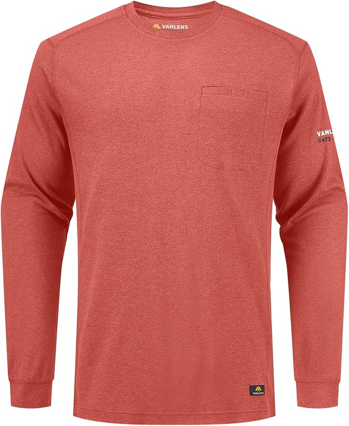 FR Shirts for Summer Crew T-Shirt 5.5OZ Heather Jersey Flame Resistant Long Sleeve Crew T Shirt CAT2