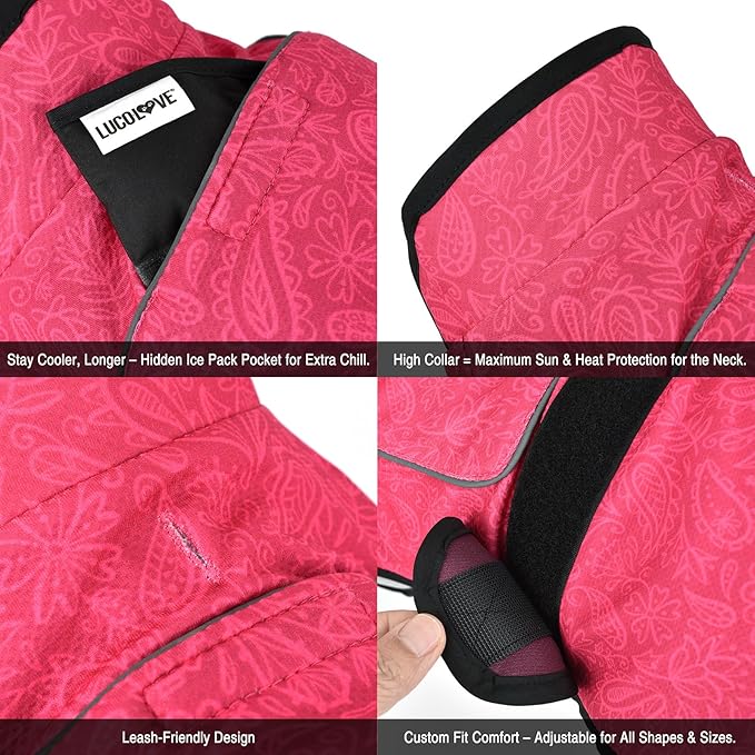 Dog Cooling Vest with Ice Pack – 2-Layer Evaporative Cooling Jacket with High Collar, UV Protection & Size-Matched Ice Pack – Cooling Vest for Dogs for Hot Weather (Pink Floral, Medium)